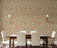 Dining room featuring Warm Folk Floral Vines wallpaper in coral and forest green