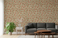 An entryway warmed by Folk Vines wallpaper in coral and cream tones