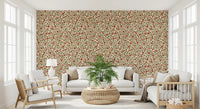 Cottage-feel hallway lined with Warm Folk Floral Vines wallpaper