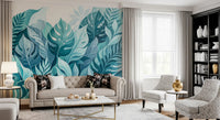 Calm tones of aqua, mint and teal define the Aqua Botanical Oasis wall mural