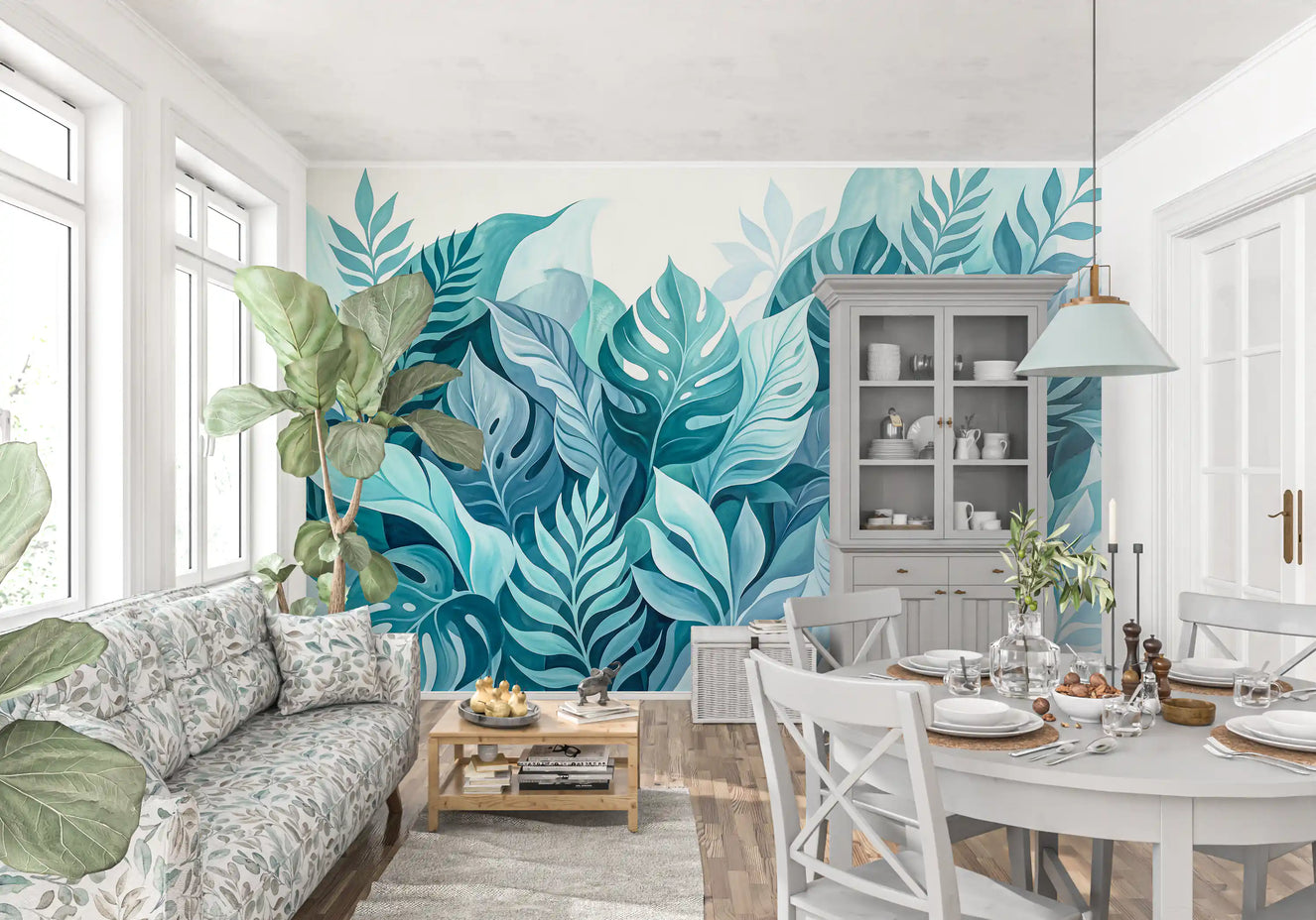 Aqua Botanical Oasis Wall Mural