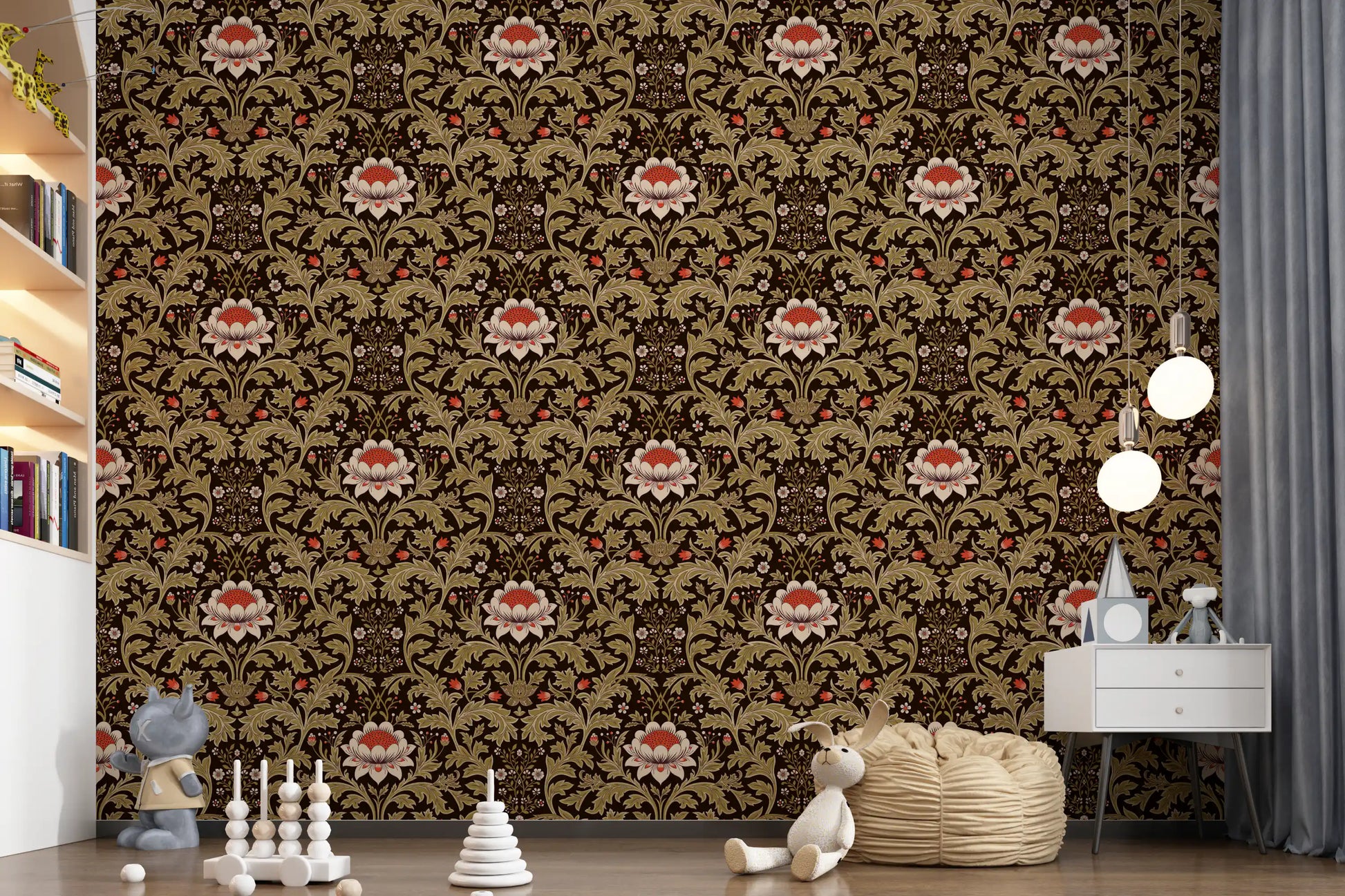Symmetrical floral layout in Botanical Tapestry vintage wallpaper
