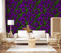 Botanical mood drifts through the Living room via the purple clematis vine wallpaper