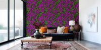 Golden flower centres detailed across vivid clematis floral wallpaper