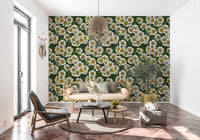 Vintage illustrated blooms trail a hallway with Daffodils wallpaper