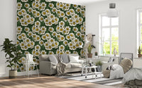 A bright Living room comes alive with white Daffodils wallpaper