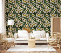 Crisp white blooms refresh a Living room in this botanical Daffodils wallpaper