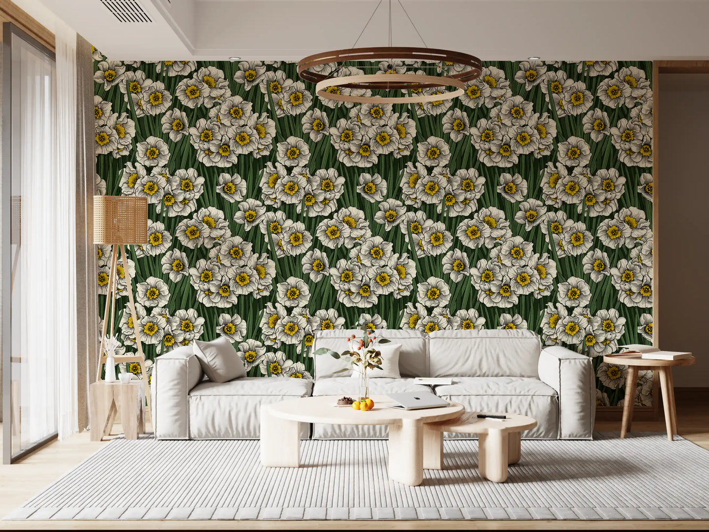 Pen-style detailing brings vintage character to Daffodils wallpaper