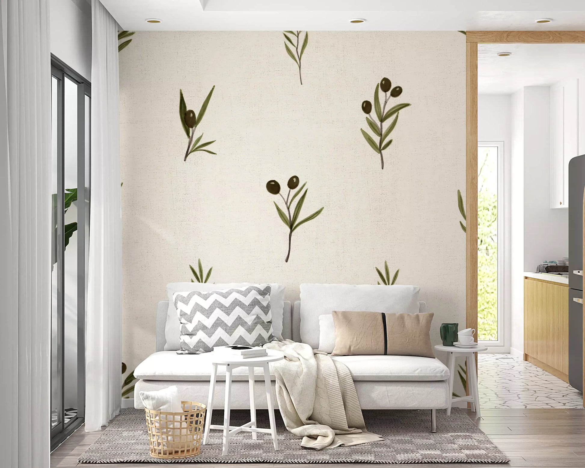 The Living room Tuscany Olive Branches On Canvas Wallpaper pattern.