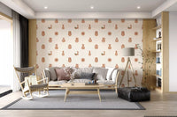 Earthy terracotta pots fill the Living room backdrop in this Tuscany Pottery wallpaper.