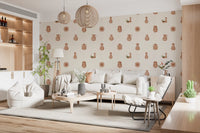 Olive jars, amphoras and small flowers dot this Tuscany Pottery wallpaper.
