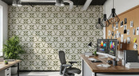 Muted sage tones meet warm cream backgrounds in this Tuscany Olive scallop wallpaper.
