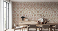 Cream and terracotta tones repeat in painterly motion through Tuscany scallop wallpaper.