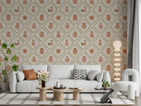 Mediterranean style fills this hallway with painterly Tuscan pottery tile wallpaper.