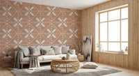 Painted petal tiles fill the Living room in this Tuscany Bloom Cotto Tile wallpaper.