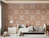 Geometric cotto pattern frames the kids bedroom in this Tuscany Bloom Tile wallpaper.