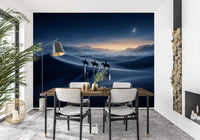 Glowing amber light hugs the far horizon line of this Desert Riders wall mural panel