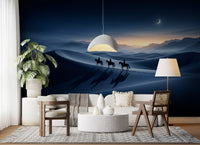 A twilight horizon scene anchors the sitting room through this Desert Riders wall mural