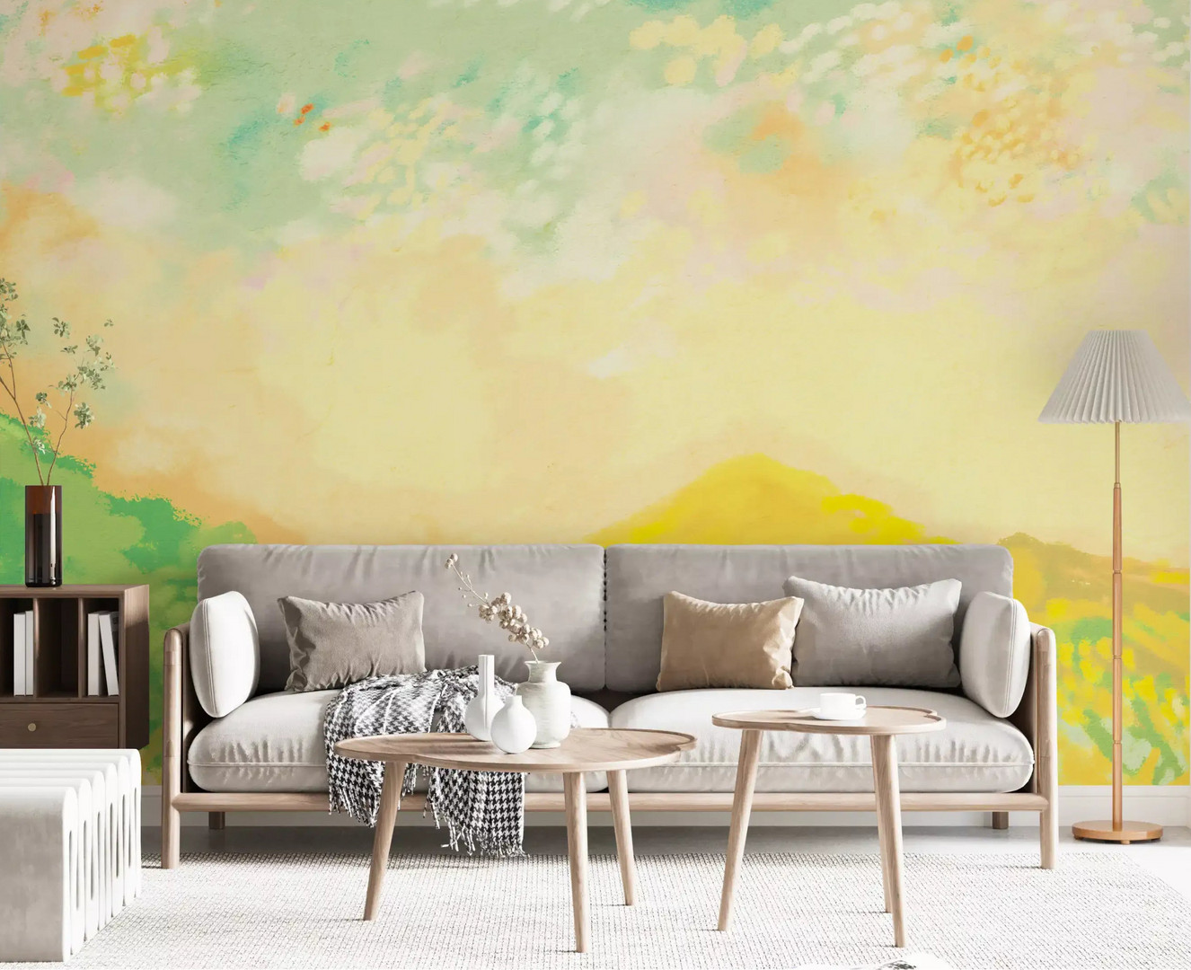 Living room with a Golden Meadow Whispers wall mural