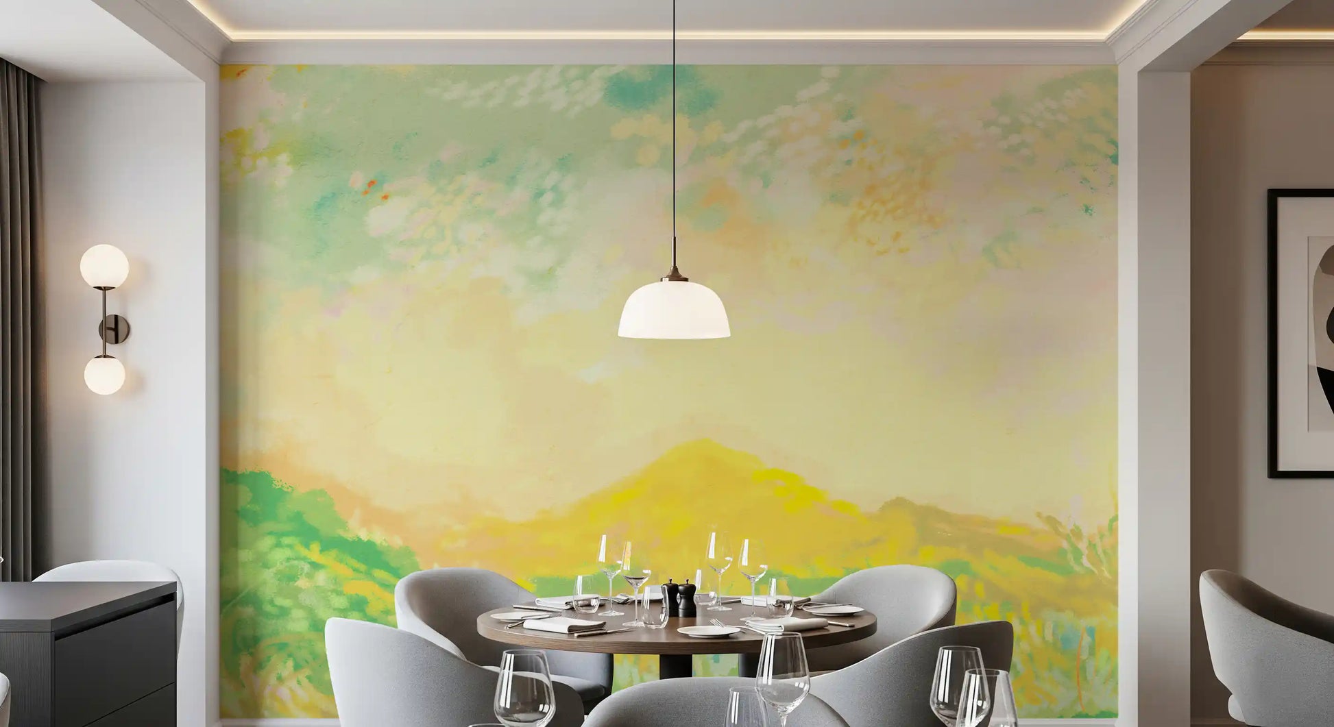 Charcoal strokes texturing the golden meadow scenery wall mural