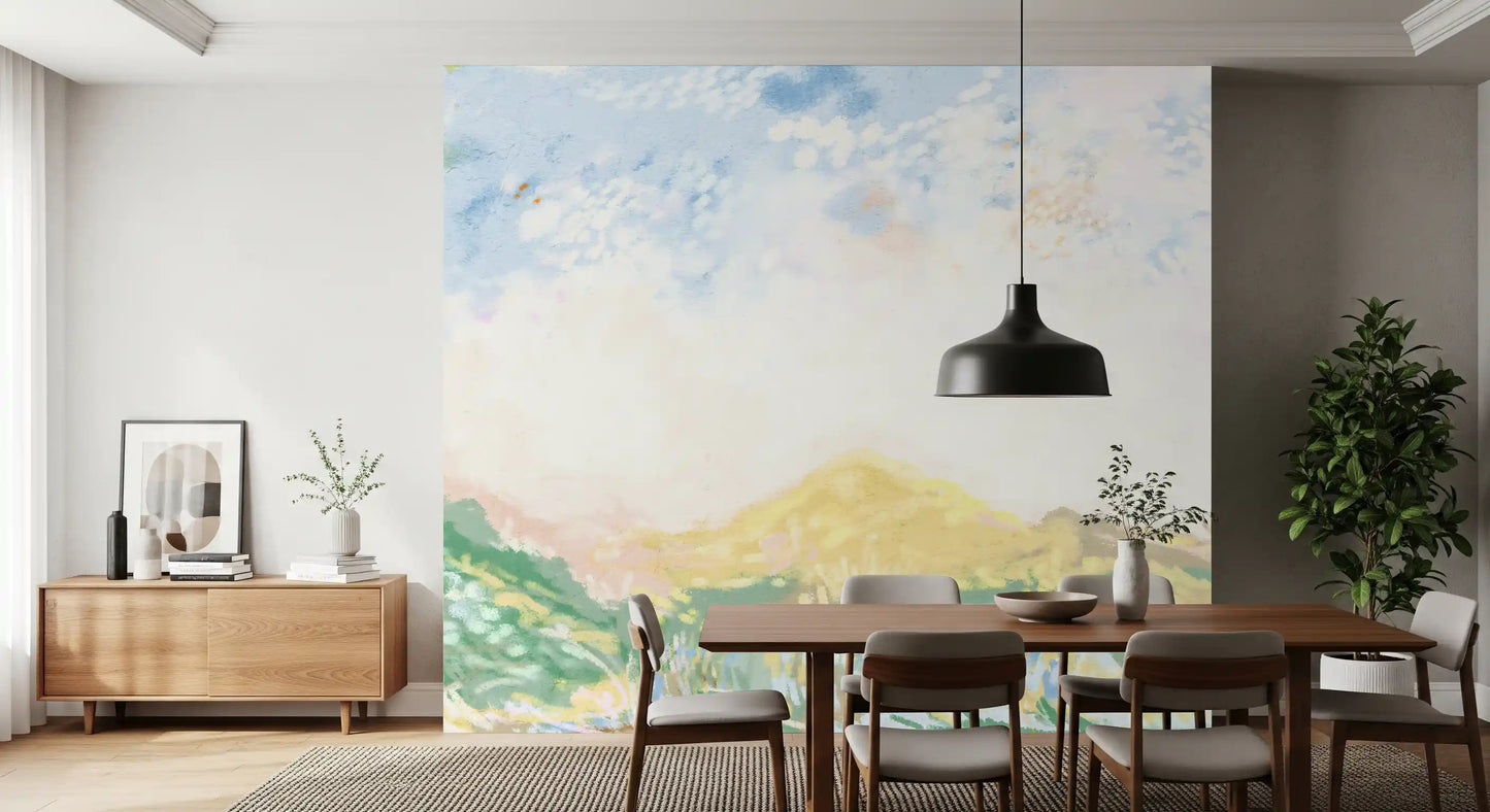 Close up of the Dreamy Horizon Hues Meadow impressionism oils Wall Mural details.