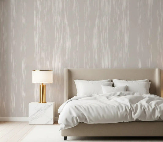 Gentle beige streaks wall mural styling a calm modern bedroom.