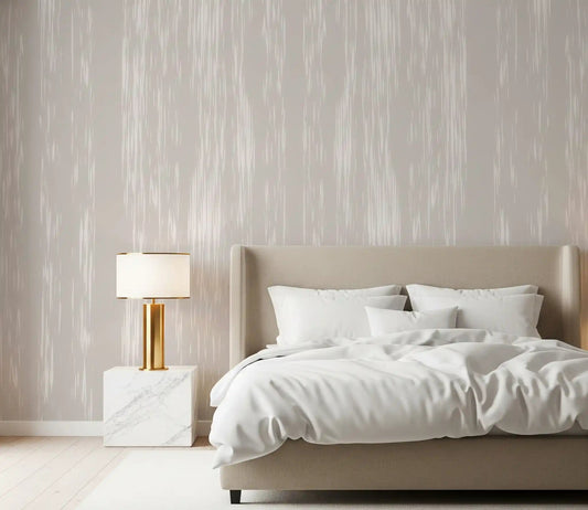 Gentle beige streaks wall mural styling a calm modern bedroom.