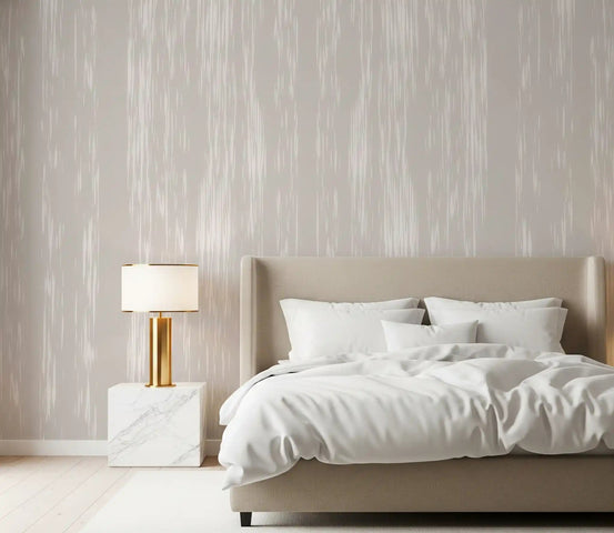 Gentle beige streaks wall mural styling a calm modern bedroom.