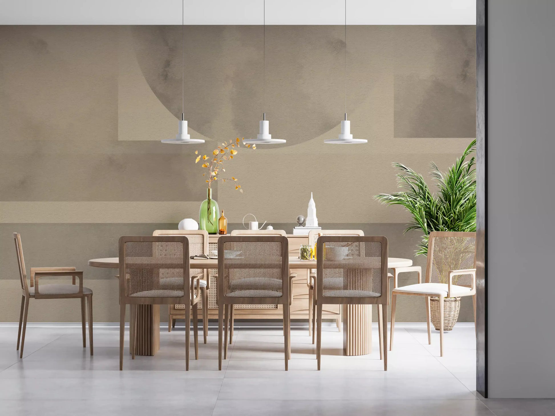 Soft elements blend beautifully within this specific horizon wall mural.
