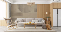 Spacious lounge area presenting a subtle horizon wall mural.