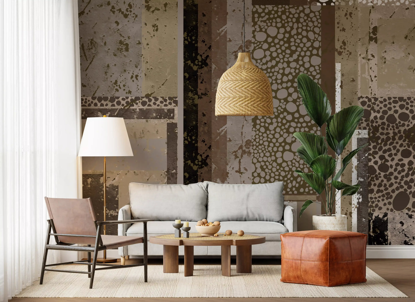Detailed close-up of the Urban Patina Collage Abstract geometric Wall Mural pattern.