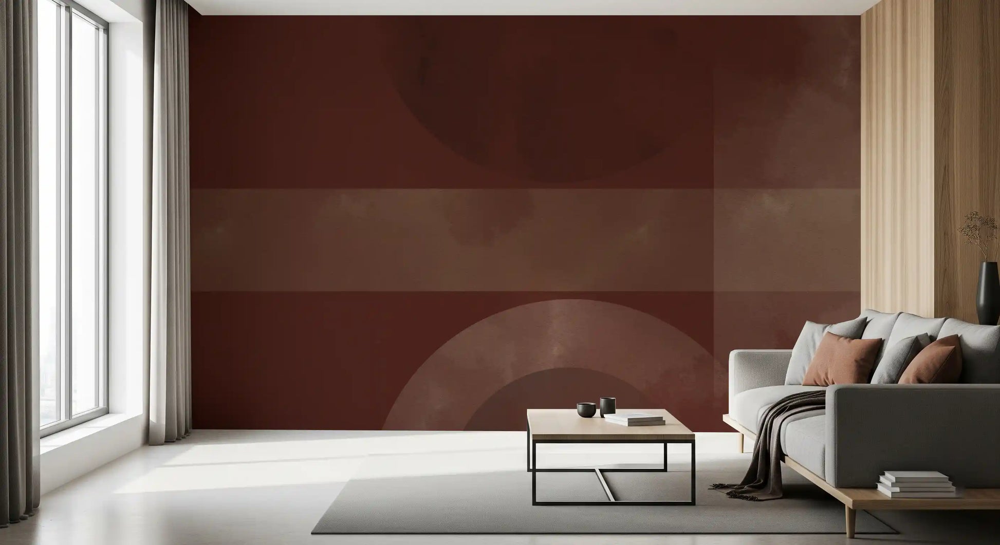 Crisp details of the Sienna & Clay Harmony abstract geometric shapes wall mural