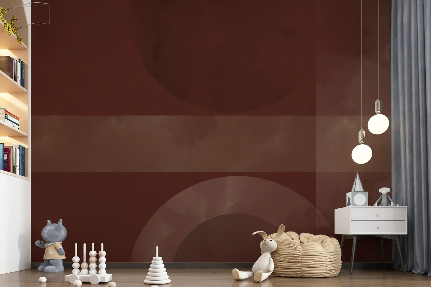 Enjoy a Nursery area atmosphere with this warm clay wall mural installed