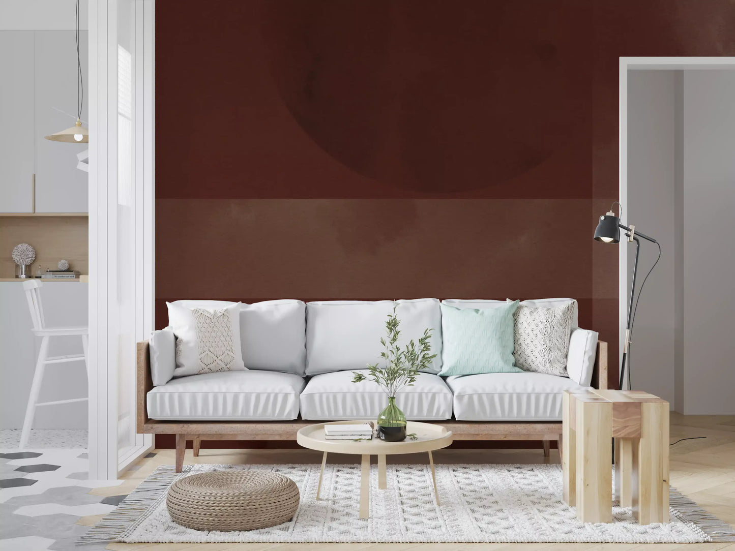 Bright Living room by a modern abstract geometric wall mural design