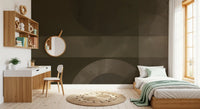 Peaceful bedroom corner complemented by a Muted wall mural.