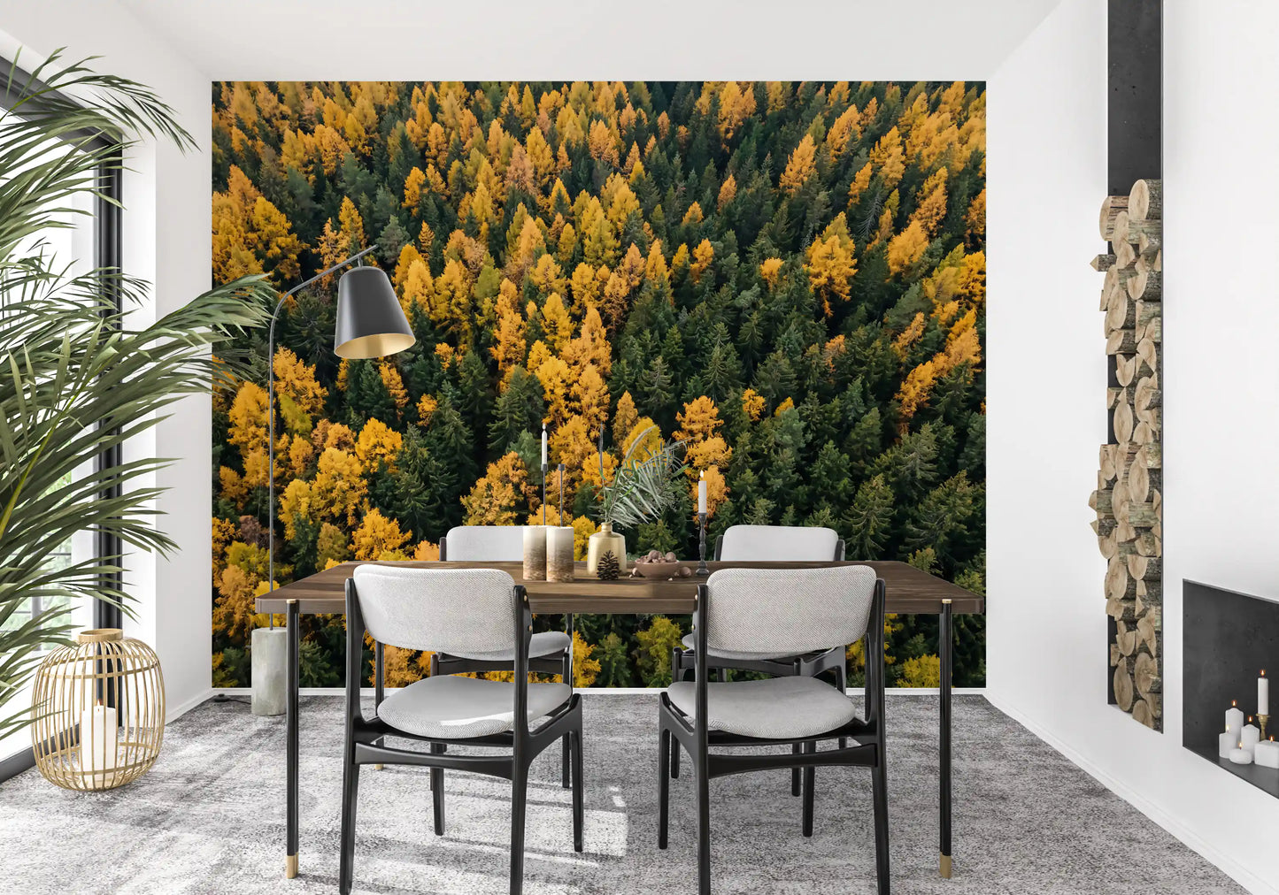 Close up details of the Emerald and Gold Forest Canopy Wall Mural.