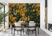 Close up details of the Emerald and Gold Forest Canopy Wall Mural.