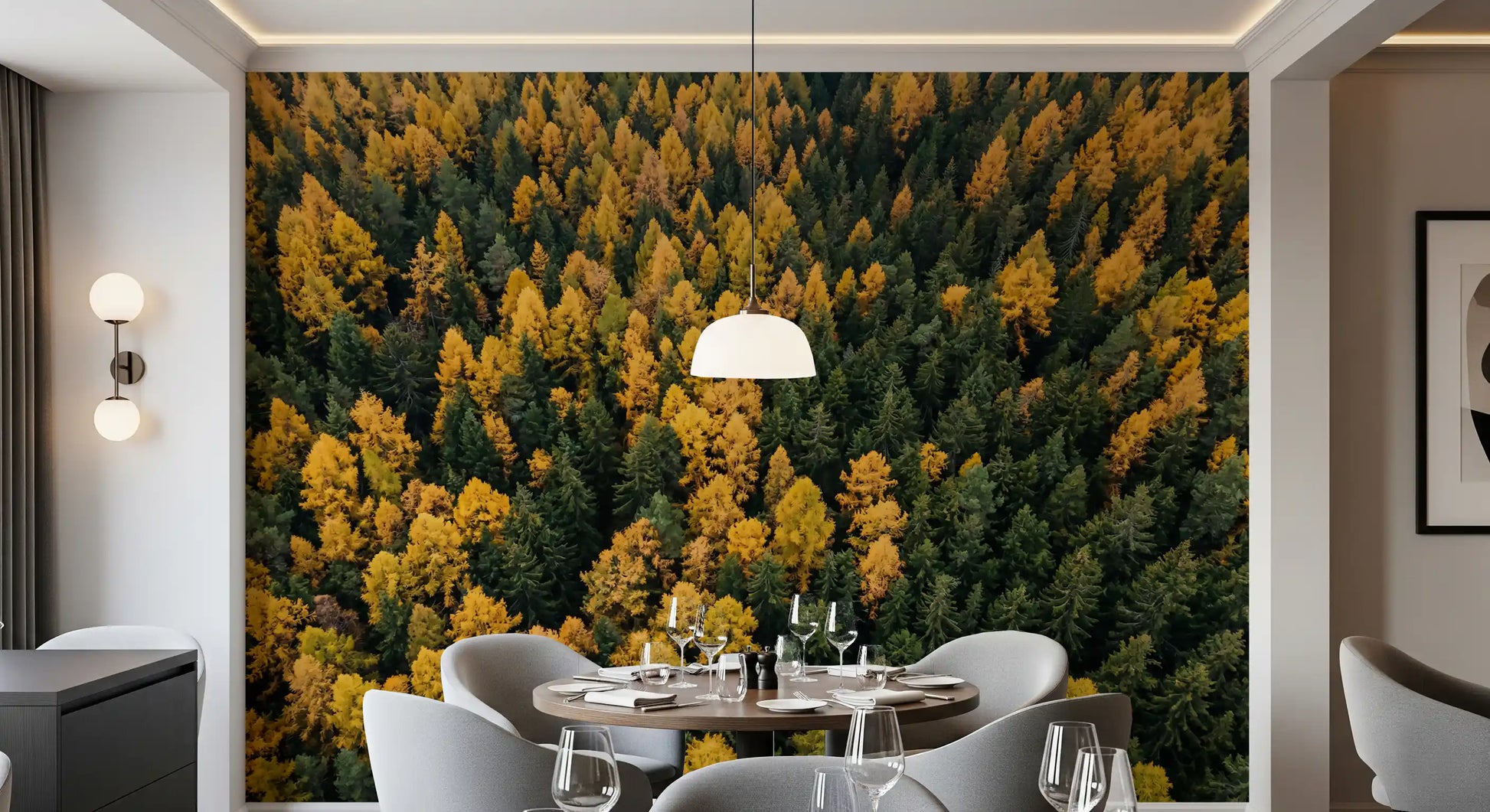 Vivid autumn tones blending seamlessly across the Forest styled wall mural.