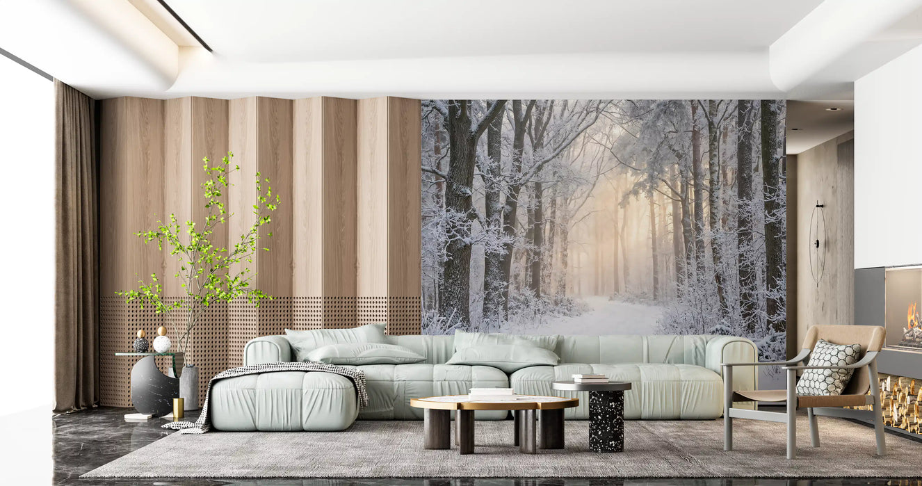 Misty Winter Forest Glow Wall Mural