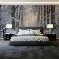 Detailed look at the glowing sunrise in a misty wall mural.