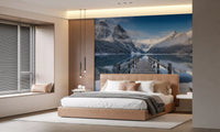Clear blue sky reflecting on the water in an alpine wall mural.