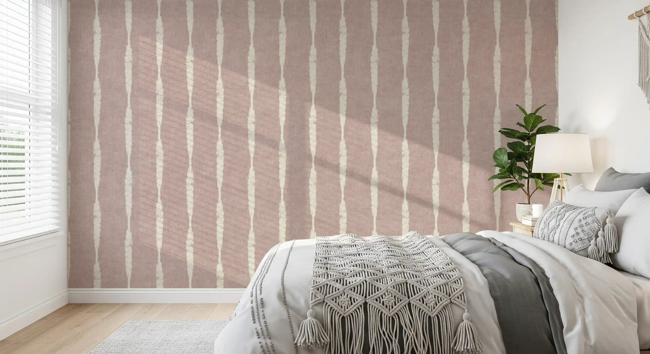 Cream Textured Distressed Stripes on Nude Pink Wallpaper⁠