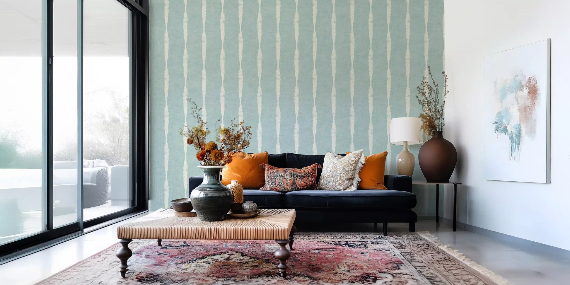 Organic brushstrokes blend perfectly within this soft blue distressed wallpaper.