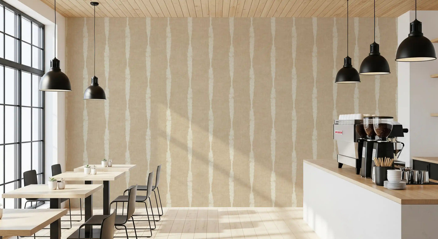 Modern cafe interior accented by a vertical Stripes wallpaper.