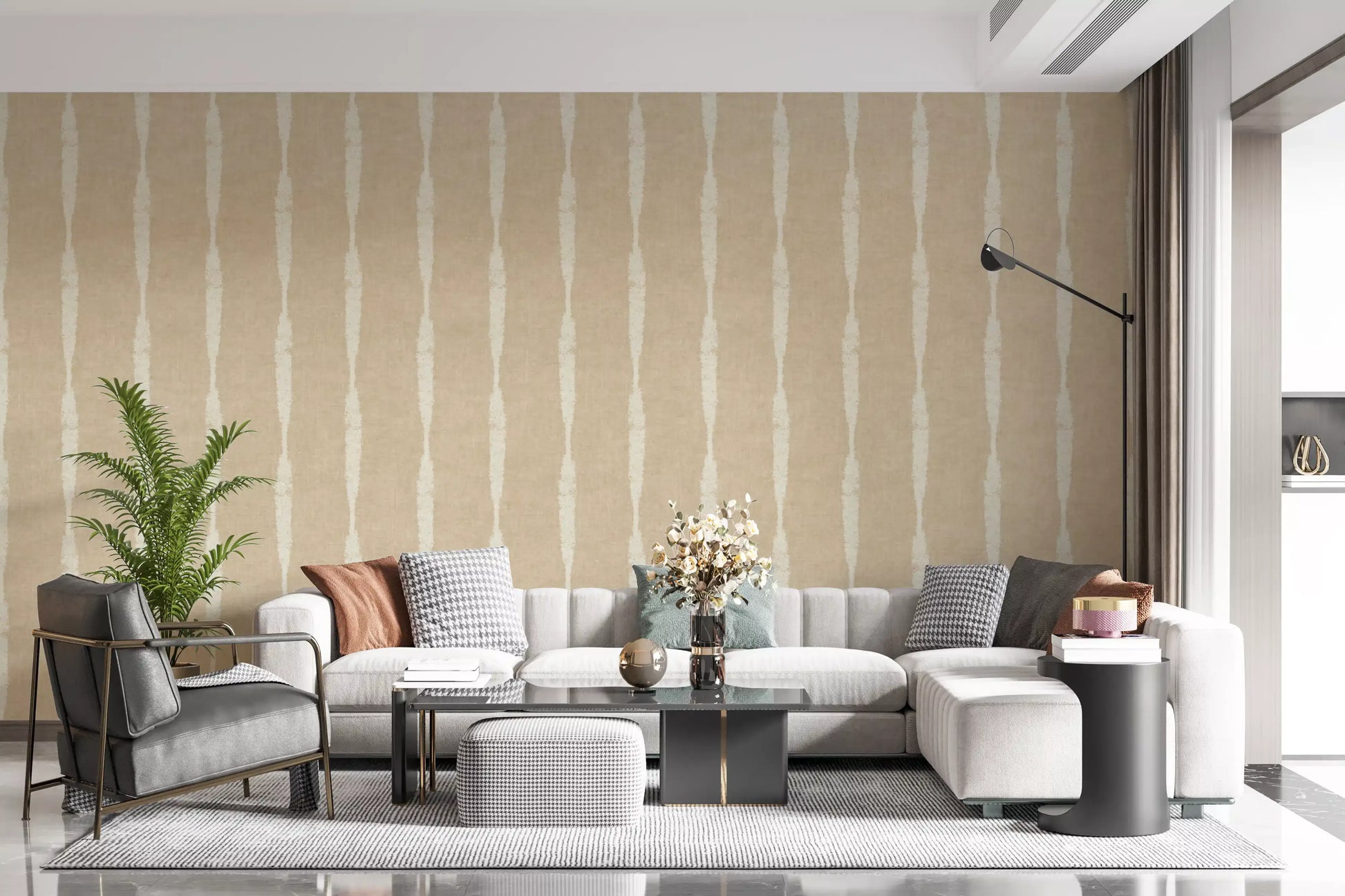 Intricate linear patterns on a textured Stripes wallpaper.