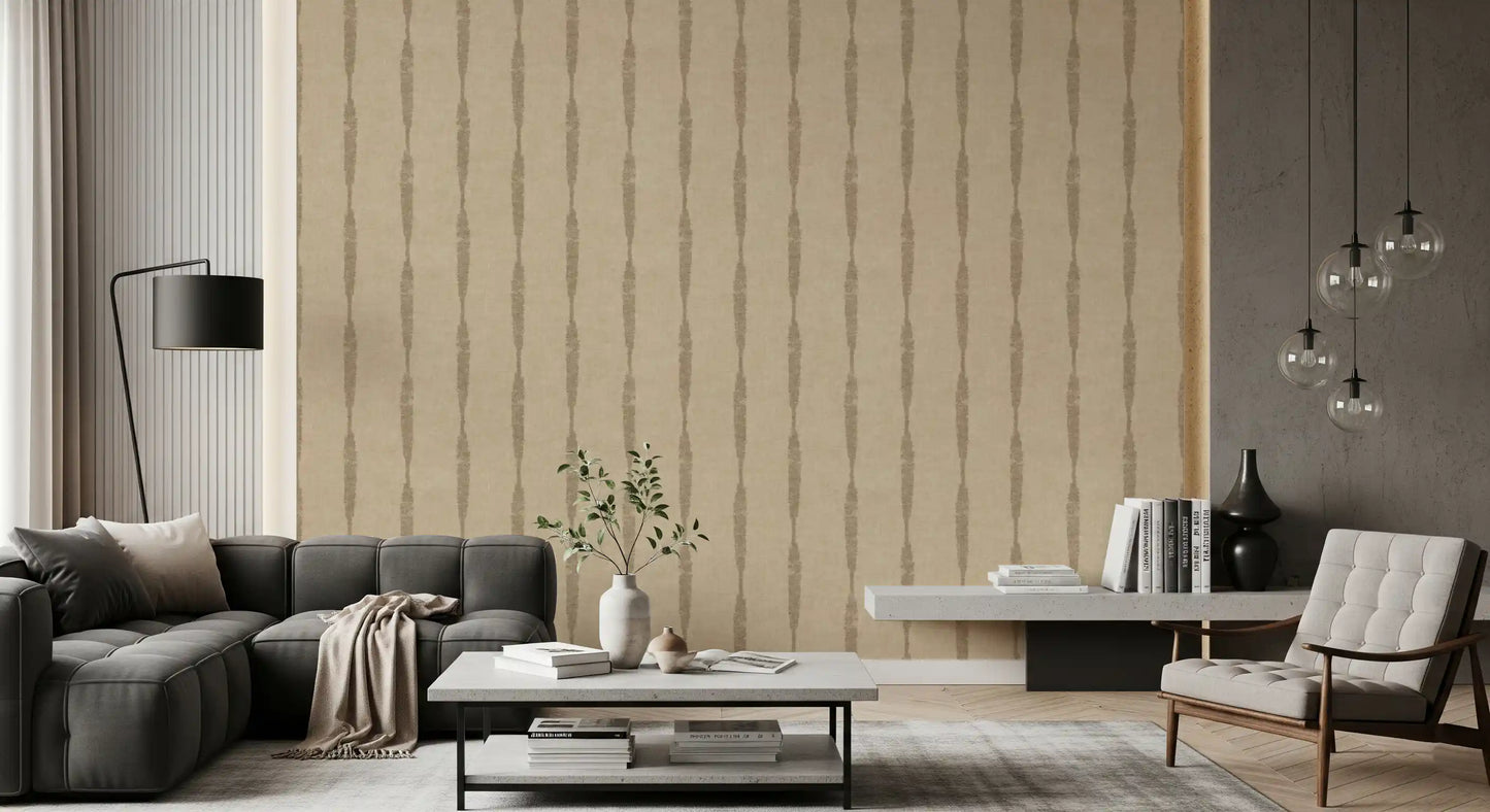 Bright living room styled with a Textured wallpaper