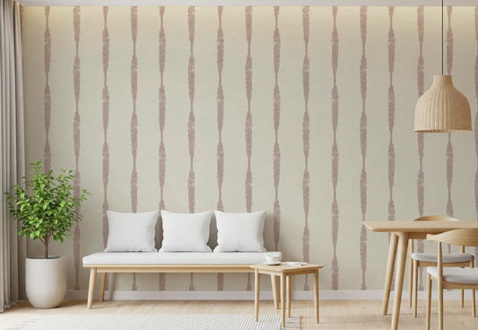 Nude Pink Textured Distressed Stripes on Cream Wallpaper applied inside a modern bedroom.