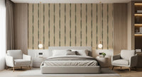 Guest room setting beautifully highlighted with a muted Green wallpaper backdrop.
