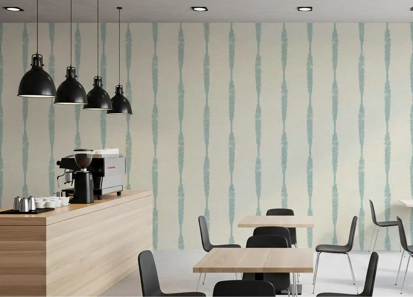 Soft Blue Textured Distressed Stripes on Cream Wallpaper⁠
