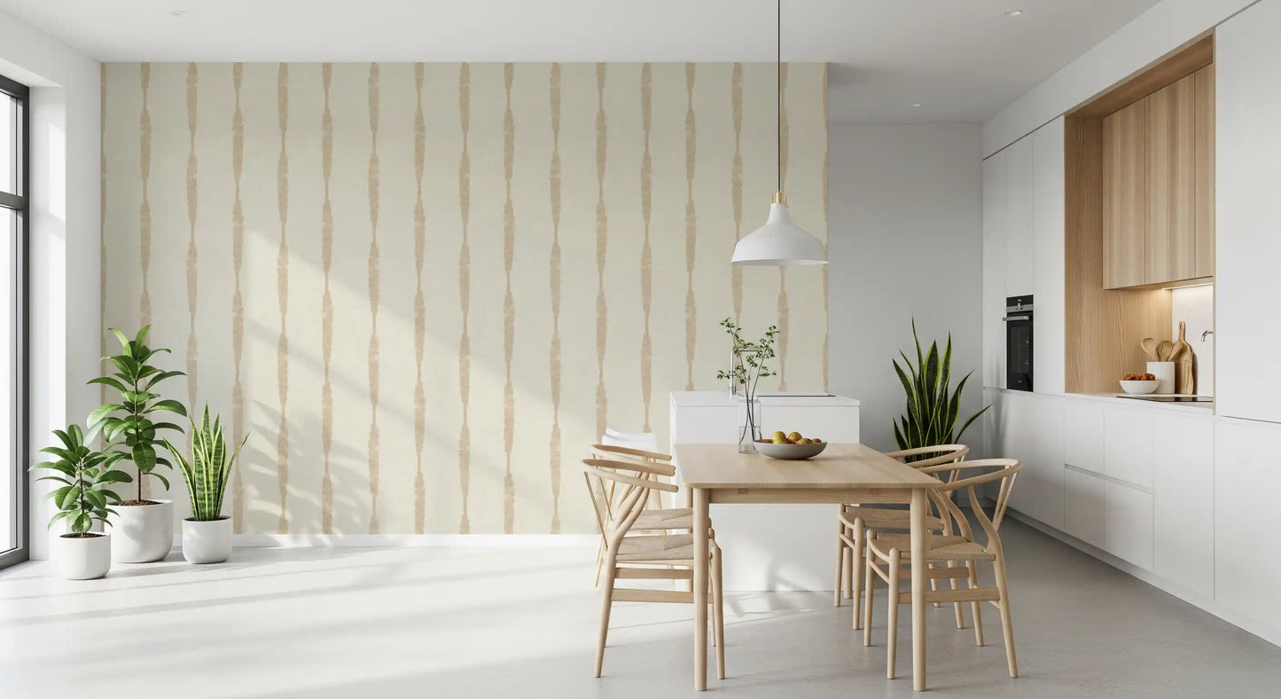 Warm Beige Textured Distressed Stripes on Creamy White Wallpaper⁠